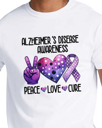 Alzheimer's Peace Love Cure TShirt Bella+Canvas - Customize yours today!