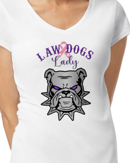 Law Dogs LADY Pink Ribbon Vneck Women's Fit Softstyle Tee - Many colors and customizable!