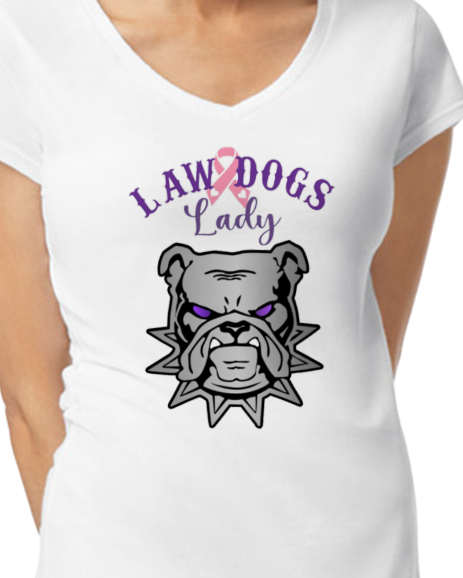 Law Dogs LADY Pink Ribbon Vneck Women's Fit Softstyle Tee - Many colors and customizable!