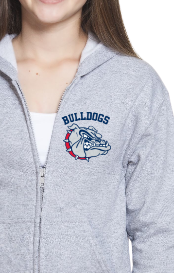 Helen Baldwin MS Bulldogs Zip Up Hooded Sweatshirt Youth to Adult sizes