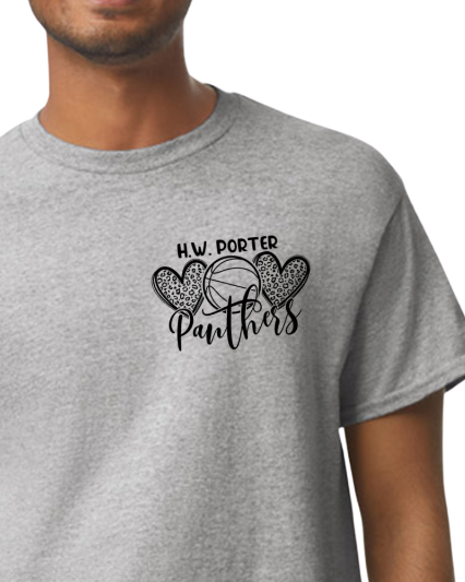 Porter Basketball Heart Youth to Adult Size Tshirt - Customize yours Now!