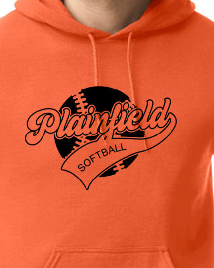 Plainfield Softball Ball Outline Youth to Adult Hooded Sweatshirt - Customize yours today!