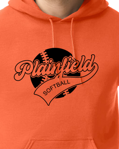 Plainfield Softball Ball Outline Youth to Adult Hooded Sweatshirt - Customize yours today!