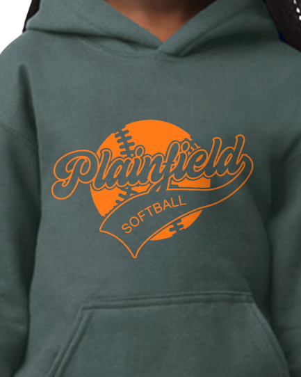 Plainfield Softball Ball Outline Youth to Adult Hooded Sweatshirt - Customize yours today!