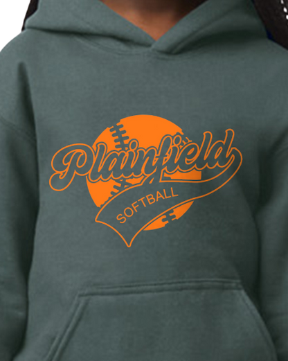 Plainfield Softball Ball Outline Youth to Adult Hooded Sweatshirt - Customize yours today!