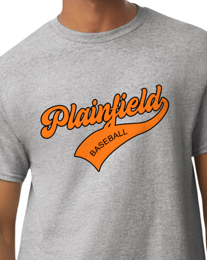 Plainfield Baseball Cursive (no ball) Tshirt Youth to TALL ADULT sizes - Customize yours now!