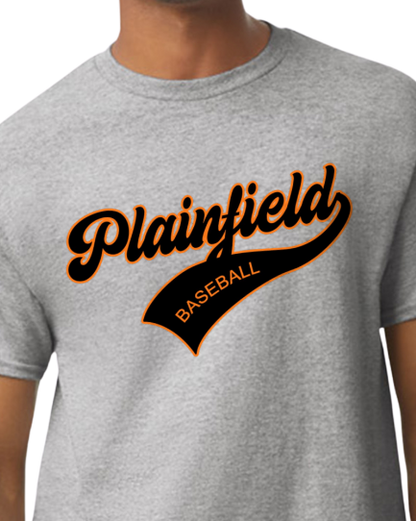 Plainfield Baseball Cursive (no ball) Tshirt Youth to TALL ADULT sizes - Customize yours now!