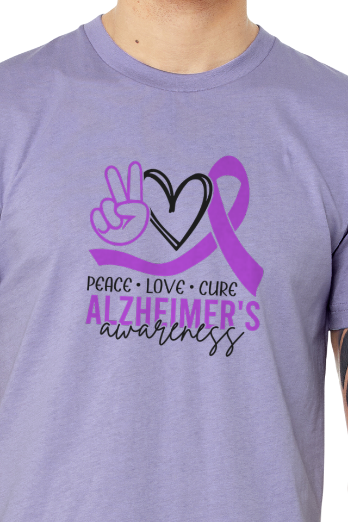 Alzheimer's PEACE LOVE CURE GRAPHIC TShirt Bella+Canvas - Customize yours today!