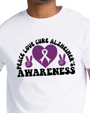 Alzheimer's PEACE LOVE CURE AWARENESS TShirt Bella+Canvas - Customize yours today!