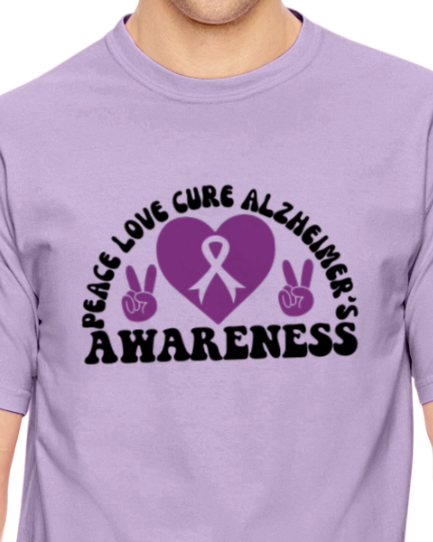 Alzheimer's PEACE LOVE CURE AWARENESS TShirt Bella+Canvas - Customize yours today!