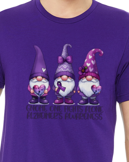 Alzheimer's GNOME ONE FIGHTS ALONE TShirt Bella+Canvas - Customize yours today!