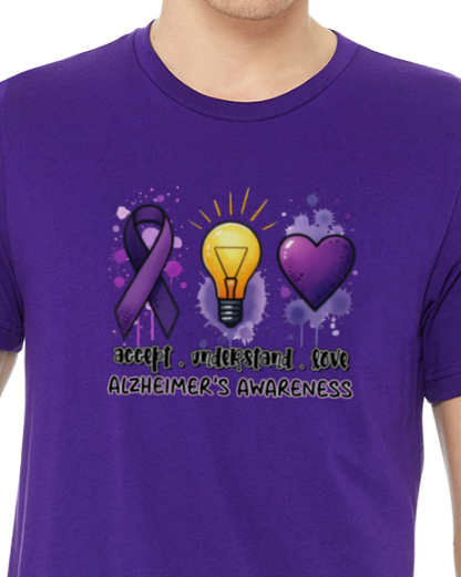 Alzheimer's ACCEPT UNDERSTAND LOVE TShirt Bella+Canvas - Customize yours today!