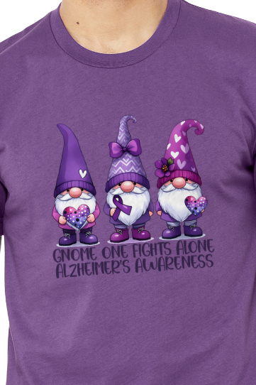 Alzheimer's GNOME ONE FIGHTS ALONE TShirt Bella+Canvas - Customize yours today!