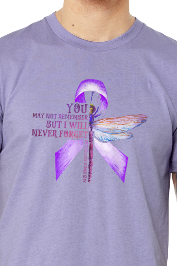 Alzheimer's I WILL NEVER FORGET DRAGONFLY TShirt Bella+Canvas - Customize yours today!