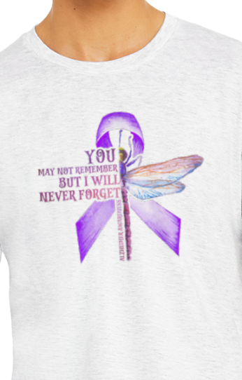 Alzheimer's I WILL NEVER FORGET DRAGONFLY TShirt Bella+Canvas - Customize yours today!