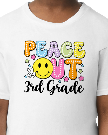 Peace Out (add school/grade)  - unisex adult, juniors, or youth sizes - Customizable