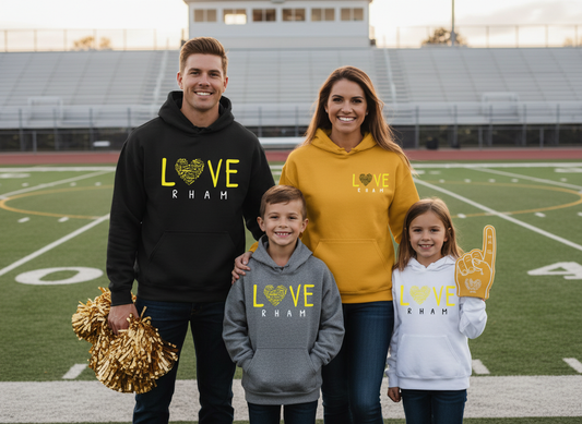 RYFC New! Customizable Love Cheer Gildan Adult and Youth Hooded Sweatshirt (or upgrade to softstyle)