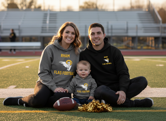 RYFC RHAM Flag Football Adult Gildan Heavy 50/50 Blend Hooded Sweatshirt (or upgrade to Softstyle)
