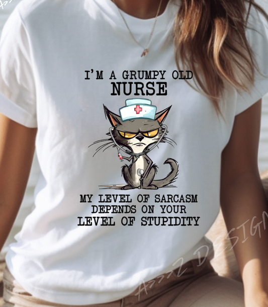 Sarcastic Cat - Grumpy Old Nurse Adult Tshirt