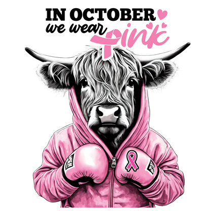 Breast Cancer -  In October We Wear Pink Hyland Cow Youth and Adult Sizes Softstyle Tee