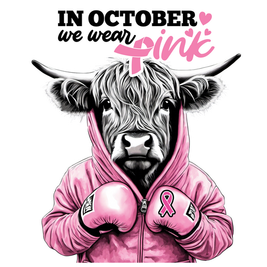 Breast Cancer -  In October We Wear Pink Hyland Cow Youth and Adult Sizes Softstyle Tee