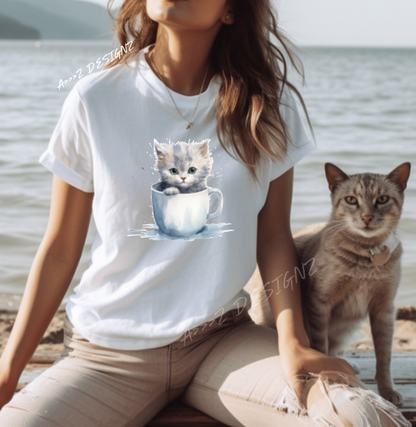 Kitten in Cup Adult Tshirt