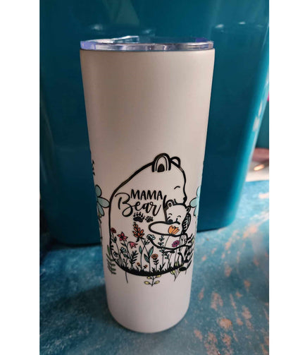 20 Oz Skinny Tall Tumbler and metal Straw - Mama Bear