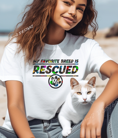 Monkey's Pack Rescued is my favorite breed MP Color Print Adult Tshirt