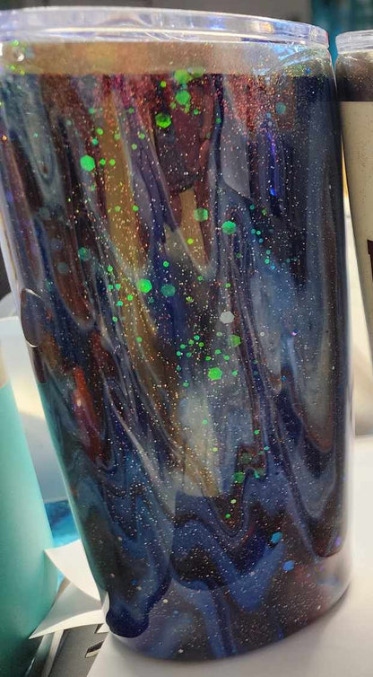 20 Oz Tumbler and metal Straw - Red White and Blue Paint Drip Design