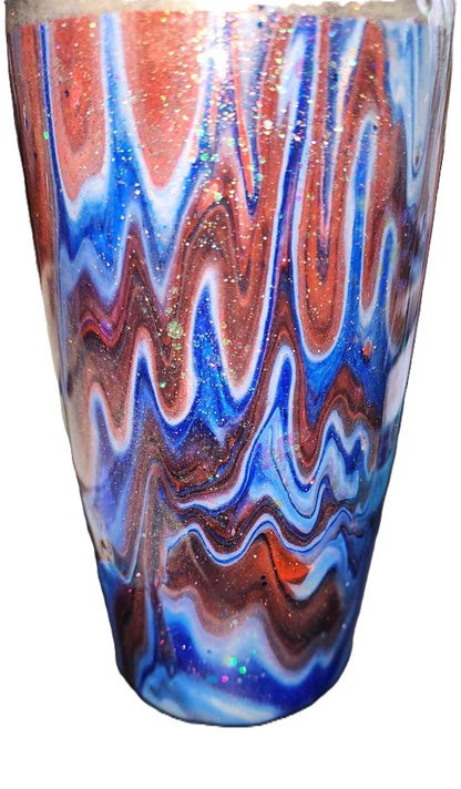 20 Oz Tumbler and metal Straw - Red White and Blue Paint Drip Design