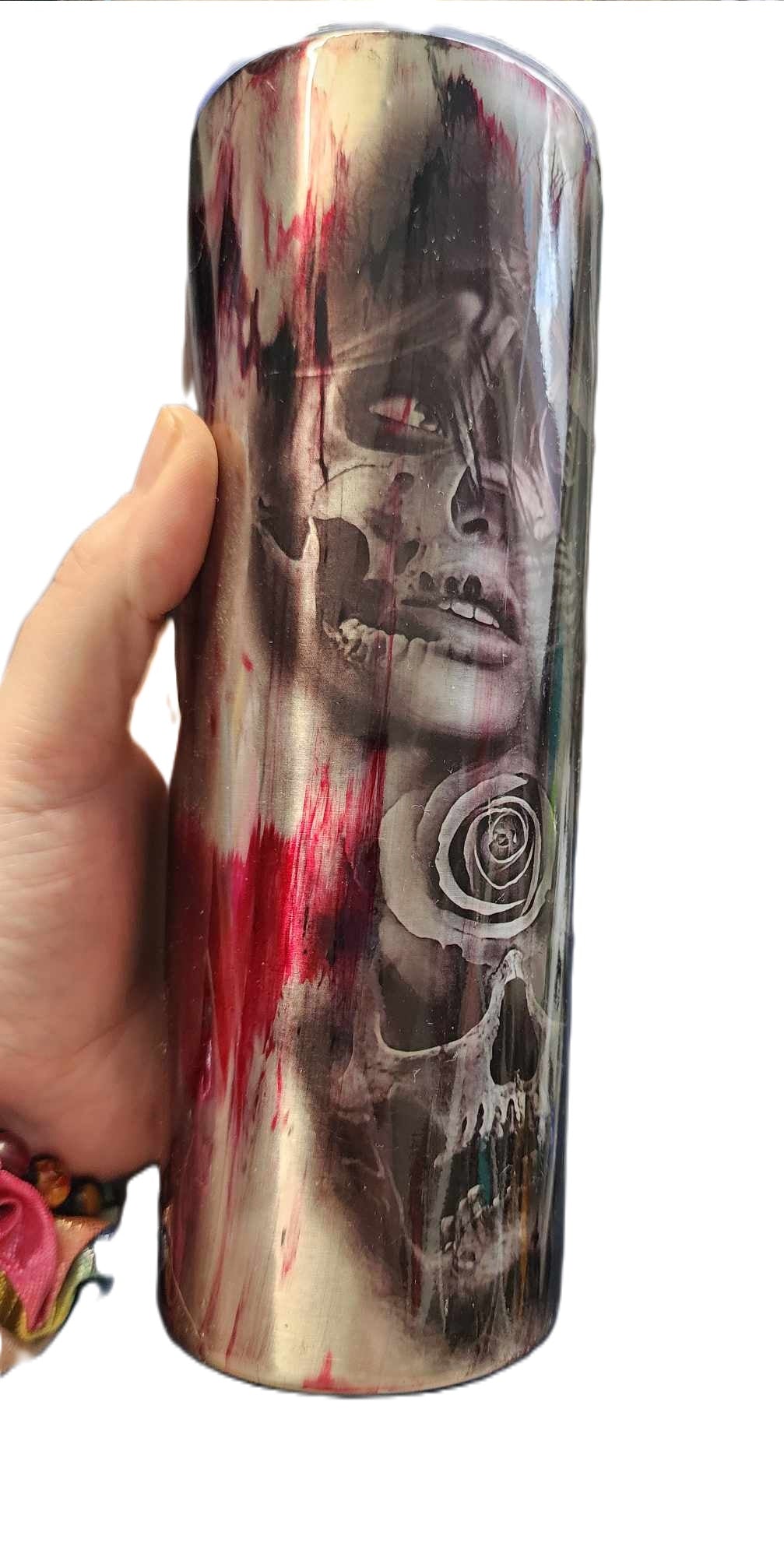 20 Oz Epoxy Tumbler Skinny and metal Straw - Skull and Lady Horror