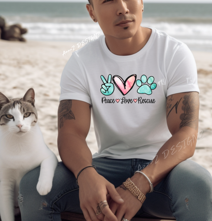 Peace Love Rescue Adult Tshirt