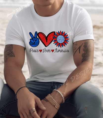Peace Love America Sunflower Adult Tshirt