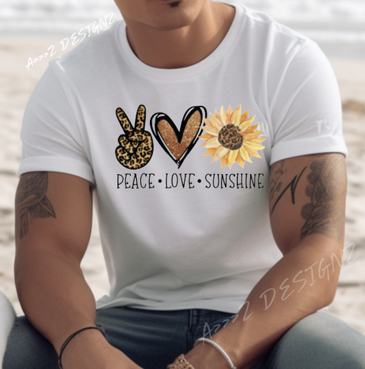 Peace Love Sunshine Sunflower Adult Tshirt