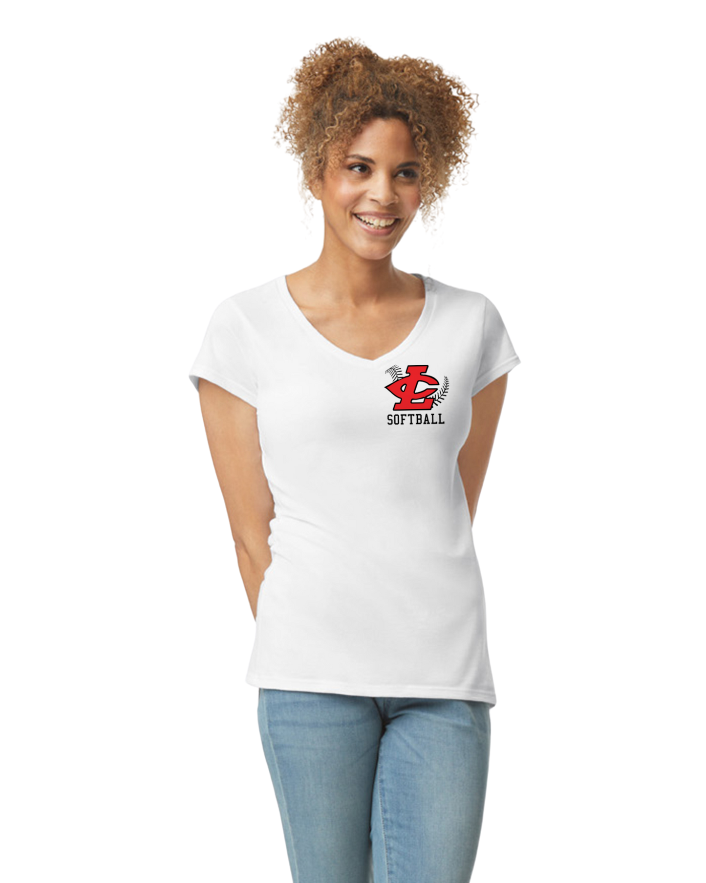 CLLL Softball SoftStyle Gildan Fitted V-Neck T-Shirt WHITE