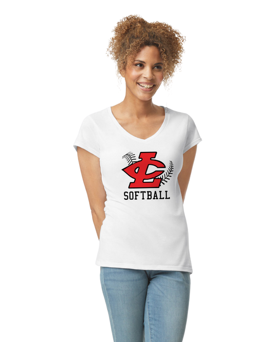 CLLL Softball SoftStyle Gildan Fitted V-Neck T-Shirt WHITE