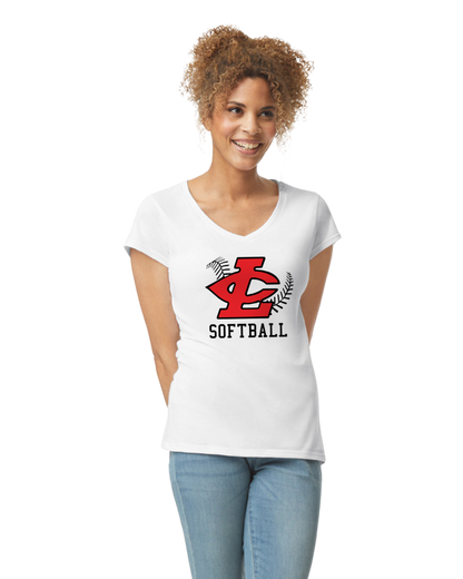 CLLL Softball SoftStyle Gildan Fitted V-Neck T-Shirt WHITE