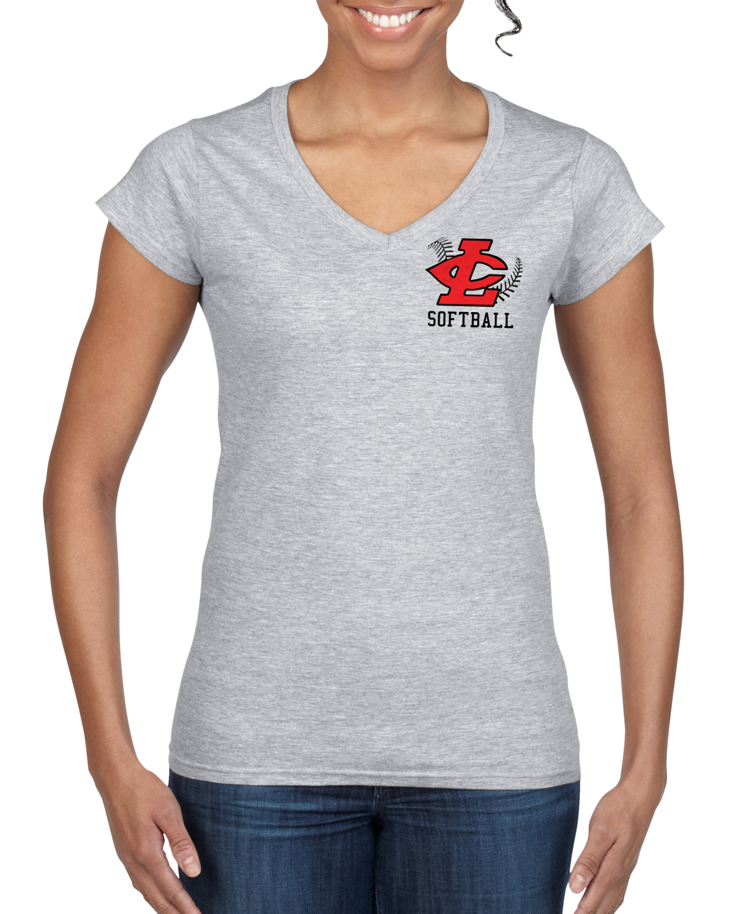 CLLL Softball SoftStyle Gildan Fitted V-Neck T-Shirt GRAY