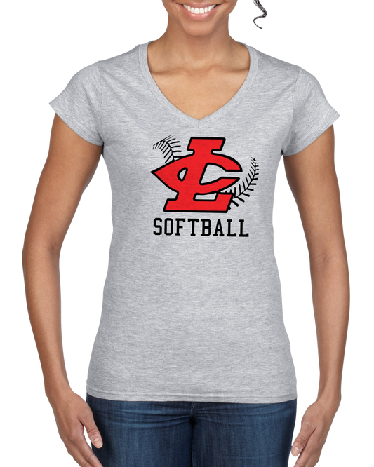 CLLL Softball SoftStyle Gildan Fitted V-Neck T-Shirt GRAY