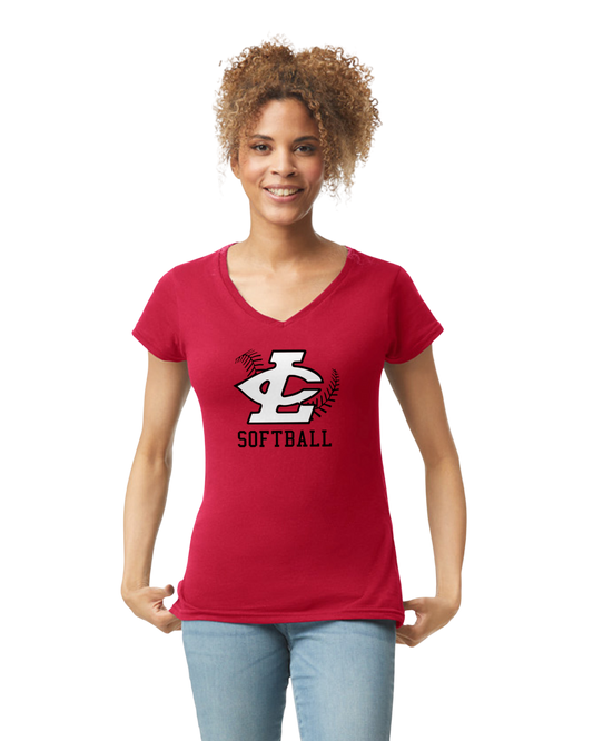CLLL Softball SoftStyle Gildan Fitted V-Neck T-Shirt RED