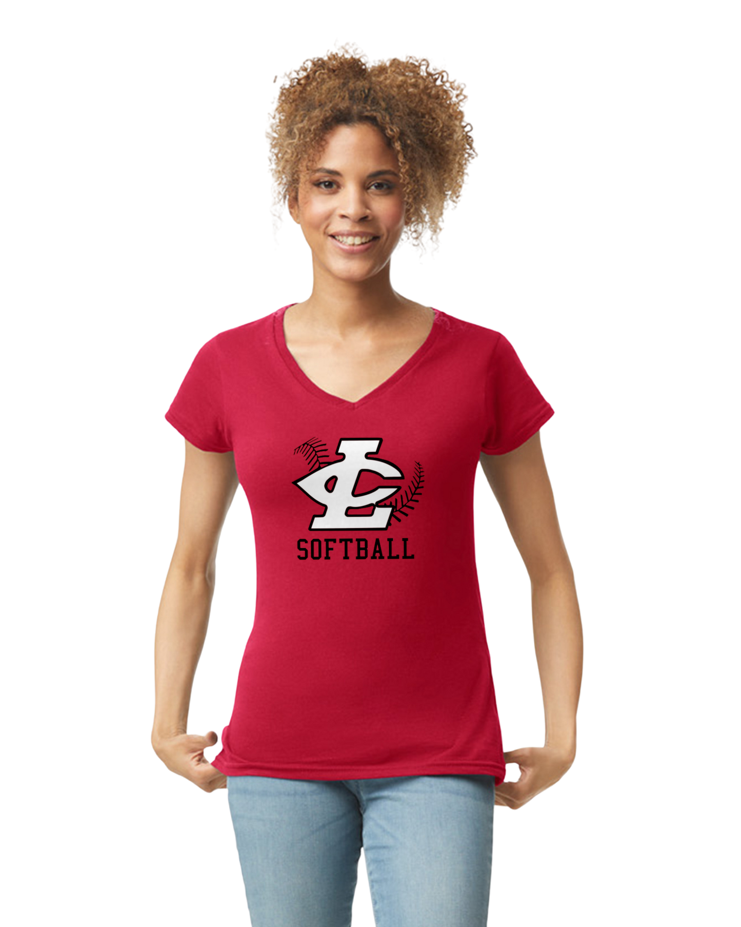 CLLL Softball SoftStyle Gildan Fitted V-Neck T-Shirt RED