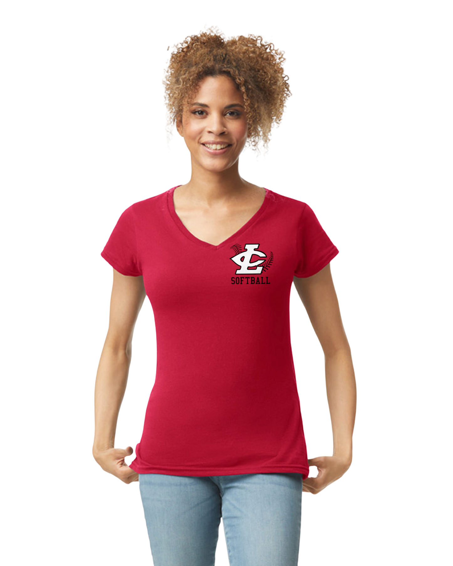 CLLL Softball SoftStyle Gildan Fitted V-Neck T-Shirt RED