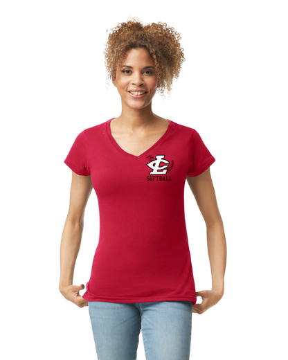 CLLL Softball SoftStyle Gildan Fitted V-Neck T-Shirt RED