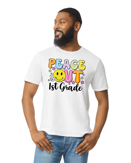 Peace Out (add school/grade)  - unisex adult, juniors, or youth sizes - Customizable