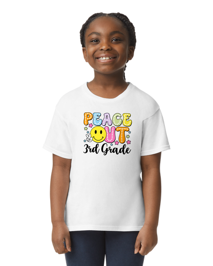 Peace Out (add school/grade)  - unisex adult, juniors, or youth sizes - Customizable