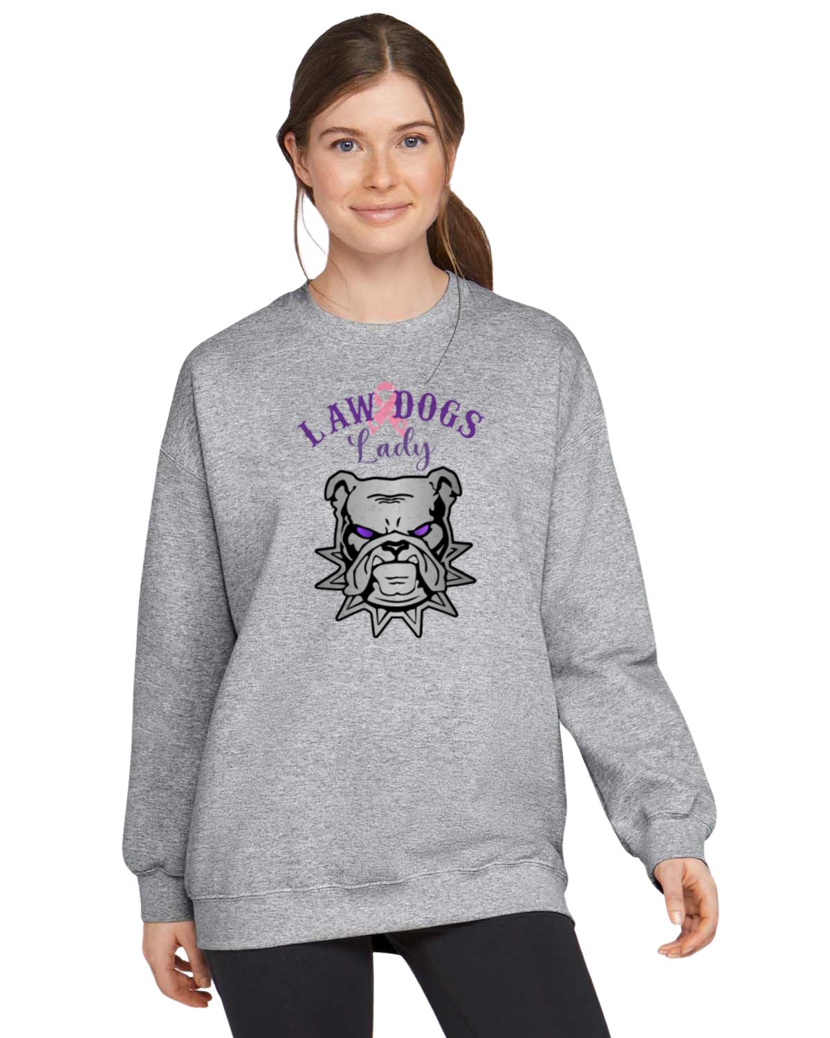 Law Dogs Lady Pink Ribbon Gildan Crew Neck Adult.  Multiple Colors - Customizable