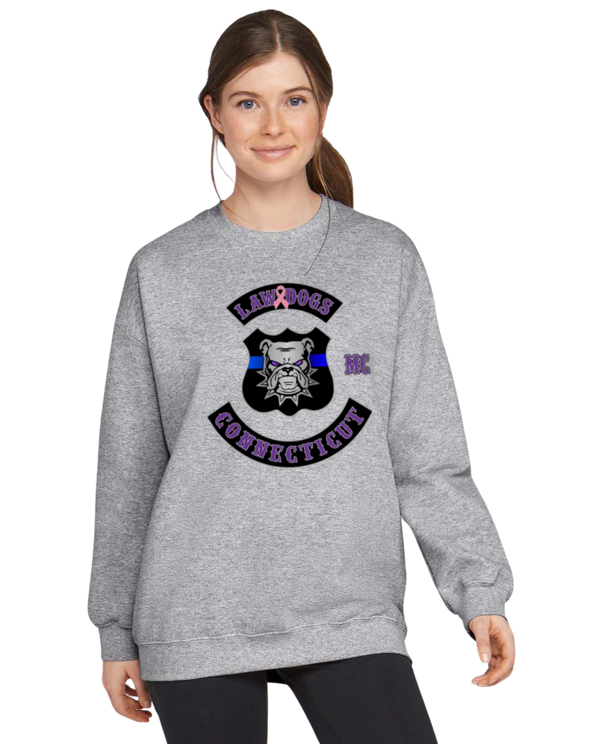 Law Dogs Member Pink Ribbon Gildan Crew Neck Adult.  Multiple Colors - Customizable