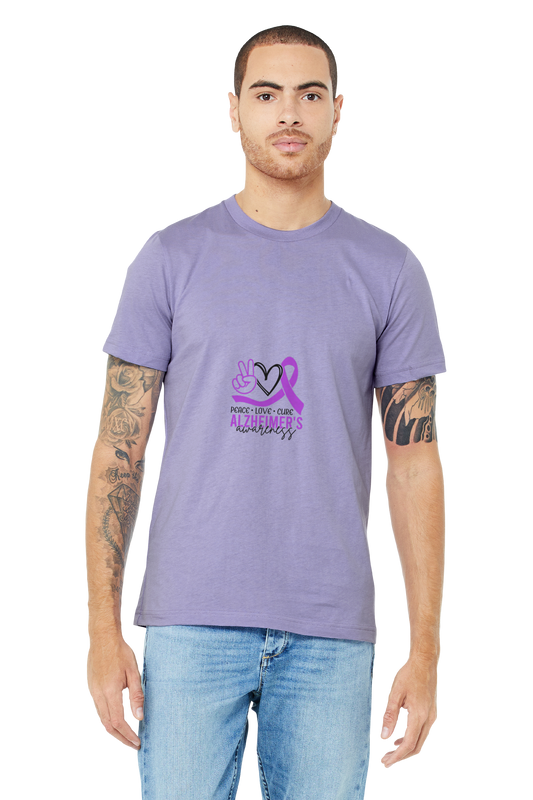 Alzheimer's PEACE LOVE CURE GRAPHIC TShirt Bella+Canvas - Customize yours today!