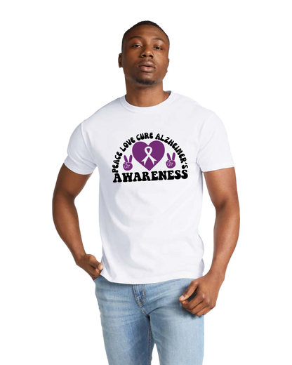 Alzheimer's PEACE LOVE CURE AWARENESS TShirt Bella+Canvas - Customize yours today!