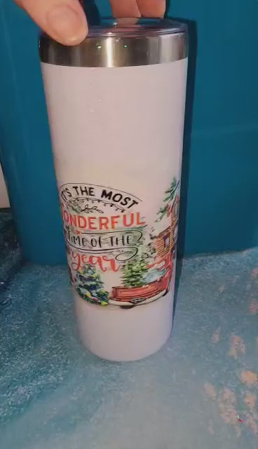 20 Oz Skinny Tall Tumbler and metal Straw - The Most Wonderful Time of the Year